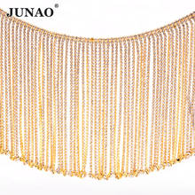 Junao 45cm/lote strass dourado corrente franja cristal vidro aplique dourado costura strass bandas para roupas 2024 - compre barato