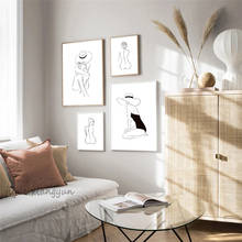 Pósteres de Arte de pared con líneas abstractas para mujer, pintura fina desnuda, minimalista, decoración moderna, color blanco y negro 2024 - compra barato