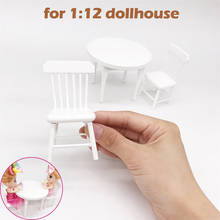 1:12 миниатюрная мебель для кукольного домика, белый цвет, деревянный круглый обеденный стол, стул, имитация кукольного домика, аксессуары 2024 - купить недорого