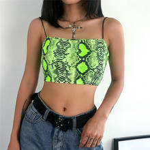 Sexy Snake Print Spaghetti Strap Crop Tops Tank Summer Harajuku Fashion Slash Neck Camis Women Neon Green Streetwear Mujer 2024 - buy cheap