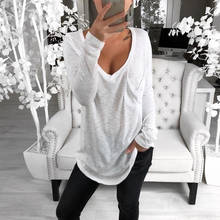 Fashion Ladies Long Sleeve V-Neck T-Shirt Female Solid Color Pockat Tees T Shirt New Autumn Women Tops For Women 2024 - buy cheap