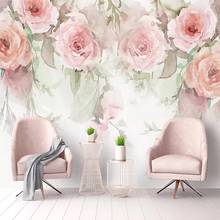 Personalizado foto papel de parede rosa flores pintados à mão aquarela 3d murais para sala estar quarto pintura moderna 3d 2024 - compre barato