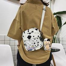 Women Girl Cartoon Cow Print Shoulder Crossbody Bag Canvas Satchel Messenger Tote Purse High Quality and Brand New 2024 - buy cheap