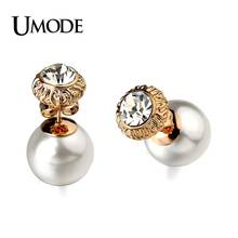 UMODE-pendientes de perla simulada para mujer, joyería con diamantes de imitación austriacos, color oro rosa, marca rodio, AJE0252 2024 - compra barato