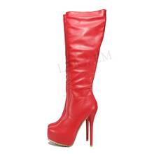 LAIGZEM SUPER Women Knee High Platform Boots Back Zipper Stiletto Heels Faux Leather Boots Shoes Botines Mujer Big Size 50 51 52 2024 - buy cheap