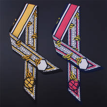 New women's bandanas 2021 geometric bee printing luxury silk scarf skinny long strip tied bag handle ribbon turban headband MQ9 2024 - buy cheap