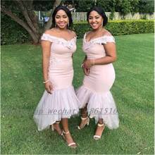 Pink Bridesmaid Dresses Mermaid 2021 Off-The-Shoulder Elastic Satin African Bridesmaid Dress Plus Size for Women Wedding 2024 - buy cheap