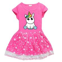 Vestido de algodón con dibujos de unicornios para niñas pequeñas, ropa de fiesta de manga corta, vestido de verano 2024 - compra barato