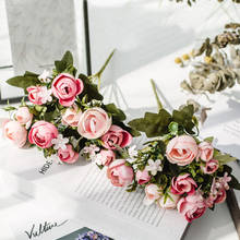 Ramo de rosas artificiales para decoración de la habitación, Mini ramo de flores de peonía de té falso para decoración del hogar y boda, 10 cabezas 2024 - compra barato