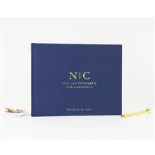 personalize Mr and Mrs names Modern Guestbook Navy Blue Monogram  Guest Book Horizontal  Instant Photo Book Gold Foil   Album 2024 - buy cheap