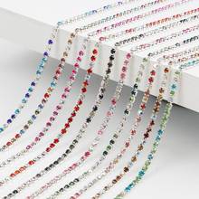 Cadena de diamantes de imitación de cristal para costura, accesorio colorido de 2mm, 1 metro, para manualidades, bolsa de ropa, decoración, teléfono 2024 - compra barato