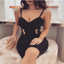 JUNE LIPS Women's Bandage Dress Autumn And Winter Celebrity Party Sling V-Neck Belt Metal Hardware Lock Slim Bag Hip Dress Vesti 2024 - buy cheap