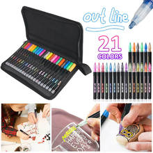 Kit de canetas de ponta dupla, 21 cores, canetas marcadoras metálicas, iluminador, caneta para arte, pintura e escrita 2024 - compre barato