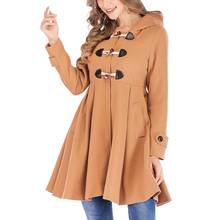 2019 Coat Women Wool Plus Size Autumn Winter Solid Hooded Horn buckle Long Sleeve Button Coat Cashmere Woolen Coat Winter 2024 - buy cheap