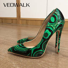 Veowalk graffiti verde impresso mulher de salto alto sexy senhoras apontou dedo do pé stiletto bombas deslizamento em vestido de festa sapatos mulher saltos 2024 - compre barato