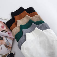 Suéter feminino com gola alta, pulôver de malha para outono e inverno 2019 2024 - compre barato