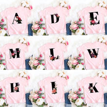 Letters Plant Novelty Printed Kids Pink T Shirt Kawaii Girls Tops Casual Baby Girl T-Shirts Summer Fashion Short Sleeve Tshirts 2024 - buy cheap