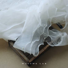 Cintas de encaje 3D de gasa plisada con cuentas blancas de lujo, adorno para ropa de boda, DIY, apliques de cuello, guipur, suministros de costura 2024 - compra barato