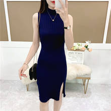 Women's Knitting Turtleneck Split Simple Tank Dress Female Sheath Knitted Camisole Sleeveless Pencil Midi Dresses For Women 2024 - buy cheap