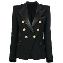 Blazer negro de diseño clásico Europeo Americano para mujer, chaqueta ajustada Formal que combina con todo, con cuello de PU, elegante, de calidad 2024 - compra barato