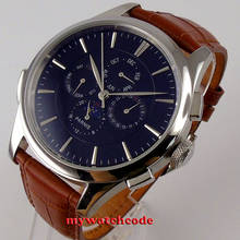 43mm Parnis Blue/White Dial Power Reserve Indiactor Leather Strap Automatic Men's Watch Relogio Masculino 2024 - buy cheap