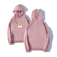 Sudadera con capucha para mujer, suéter de manga larga con estampado de dibujos animados de perro, ropa para Parte Superior Femenina, de otoño, estilo Harajuku Corgi 2024 - compra barato