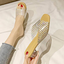 Zapatos de tacón alto de cristal para mujer, zapatillas femeninas de PVC con punta cuadrada, a la moda, para playa 2024 - compra barato