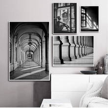 Pintura en lienzo de construcción nórdica en blanco y negro, arte de pared de niña, impresiones en s, imágenes de pared para sala de estar escandinava 2024 - compra barato