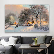 Pintura en lienzo para arte de pared, imágenes de escena de nieve de pueblo de invierno Vintage cómodo para sala de estar, impresiones, póster, decoración del hogar, 1 pieza 2024 - compra barato