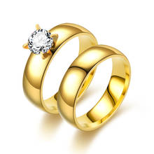Conjunto de alianças de aço inoxidável com corte dourado de zircônia cúbica para casais, conjunto de anéis de casamento para mulheres e homens, festa de casamento 2024 - compre barato