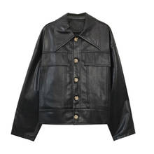 PERHAPS U Women PU Faux Leather White Black Jacket Pocket Turn Down Collar Outwear Button High Street C0194 2024 - buy cheap