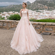 Vestidos De novia De media manga con botones en la espalda, apliques De perlas, color rosa brillante 2024 - compra barato