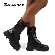 Botas con bolsillo para mujer, botines con bolsa negra y hebilla, zapatos de plataforma cálidos de terciopelo y cuero, invierno, 2020 2024 - compra barato