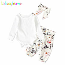 3Piece/2020 Spring Baby Girls Outfits Cute White Cotton Long Sleeve Jumpsuit+Flowers Pants+Headband Newborn Clothing Sets BC1023 2024 - buy cheap