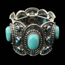 Retro Pattern Ancient  Oval Big Stone Bangles For Women Bohemian Statement Stretch Bracelet Fashion Jewelry Gift 2024 - buy cheap