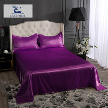 Lençol liso de seda 100% roxo, luxuoso, fronha de cama sedosa, conjunto de roupa de cama king queen, pele saudável para dormir em família 2024 - compre barato