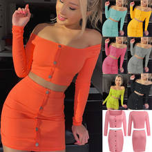 2020 New Long Sleeve Backless Dress Two Piece Set Club Outfit Women Short Dress Crop Top And Mini Skirt Sexy Summer 2024 - buy cheap