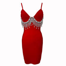Vestido Bandage negro y rojo para mujer, vestido Sexy con cuello en V, con borlas y diamantes de imitación, a la moda, 2021 2024 - compra barato