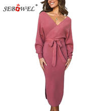 Sedeal-vestido de punto ceñido para mujer, vestido elegante de manga larga con cuello de pico, S-XL, invierno, 2019 2024 - compra barato