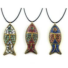 ethnic style necklace Nepal handmade fish pendant necklace sweater Black cord chain accessories jewelry 2024 - buy cheap