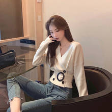 Sweater Women Winter 2020 Autumn Fashion Button V Neck Solid Knitted Pullover Women Slim Soft Jumper Sweater Ribbed Top AA5273 2024 - buy cheap