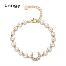 Lnngy 14K Gold Filled Bracelet 6-7mm Natural Cultured Freshwater Charm Pearl Moon Charm Bracelet Women Anniversary Jewelry Gifts 2024 - buy cheap