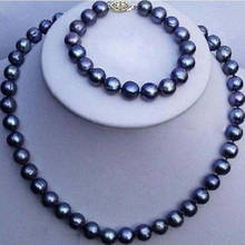 fine jewelry natural tahitian black pearl necklace bracelet set 14K gold 2024 - buy cheap