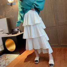 Treutoyeu дизайнерская уличная одежда с высокой талией, длинная Плиссированная юбка, Осень-зима, ассиметричная Женская юбка 2024 - купить недорого