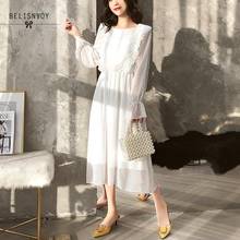 Women Autumn Spring Chiffon Dress Elastic Waist Ruffles A-line Vintage Vestidos Flare Sleeve Elegant Party Dress Robe Femme 2024 - buy cheap