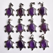 Wholesale 12pcs/lot good quality natural amethysts alloy turtle shape pendants for necklace jewelry making free shipping 2024 - buy cheap