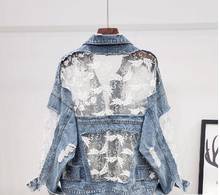 Embroidered Gauze Stitched Jeans Coat Women's 2020 Spring Loose-Fit with Holes Short Denim Jacket Lace Sun Protection Clothing 2024 - buy cheap