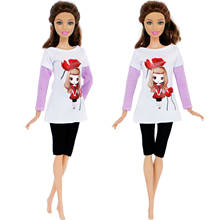 Conjunto de ropa informal para diario, blusa con estampado de rosas de dibujos animados, pantalones cortos, ropa para muñeca Barbie, accesorios de juguete 2024 - compra barato