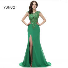 Yunuo real verde apliques beading chiffon longo baile de formatura vestido personalizado festa sexy frente aberta formal s11504 2024 - compre barato