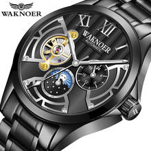 WAKNOER Men's Watch Top Brand Luxury Automatic Tourbillon Waterproof Mechanical Watch Men Black Stainless Steel Skeleton Watch 2024 - buy cheap